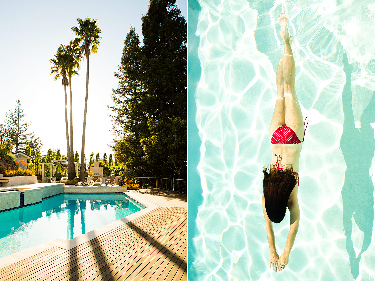 woman swimming in pool california